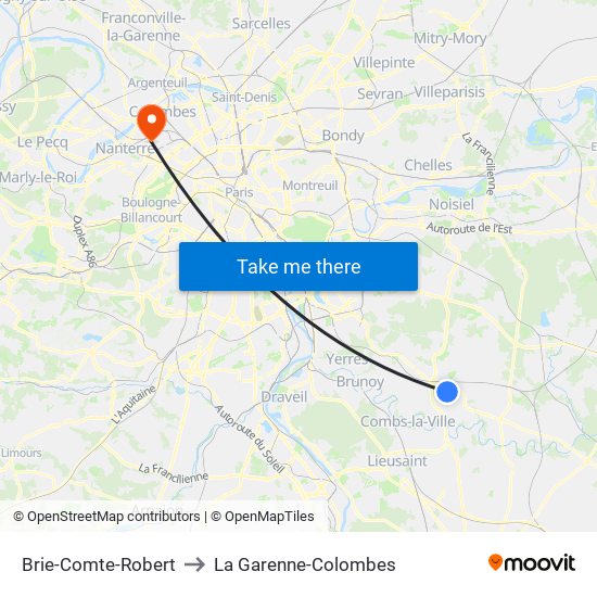 Brie-Comte-Robert to La Garenne-Colombes map