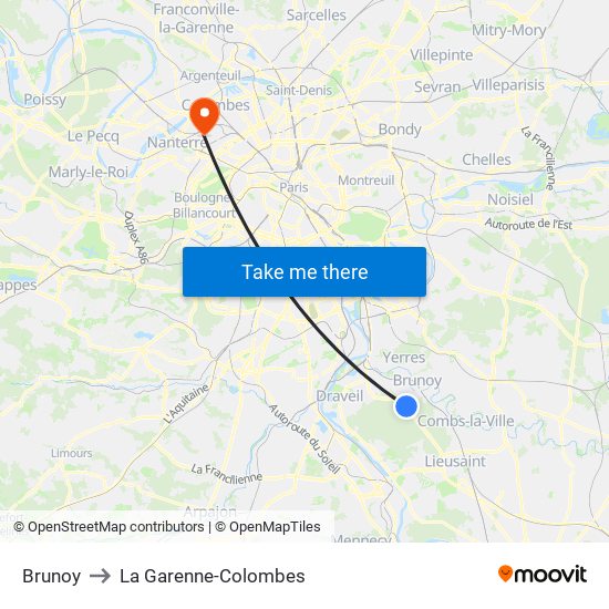 Brunoy to La Garenne-Colombes map