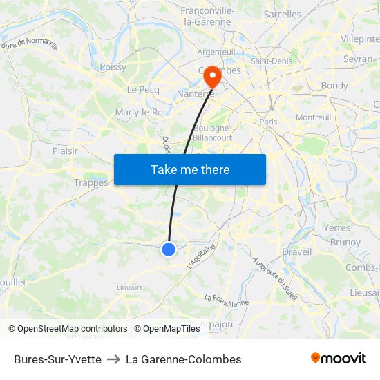 Bures-Sur-Yvette to La Garenne-Colombes map