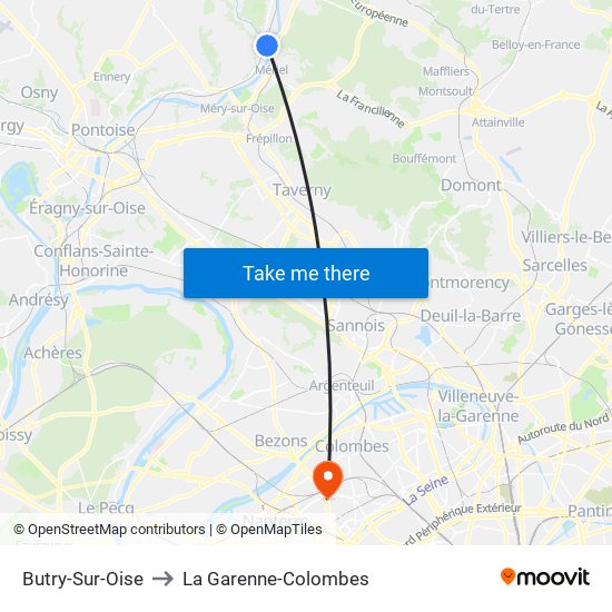 Butry-Sur-Oise to La Garenne-Colombes map