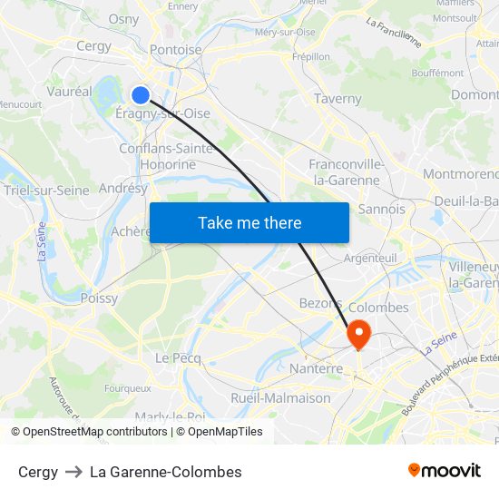Cergy to La Garenne-Colombes map