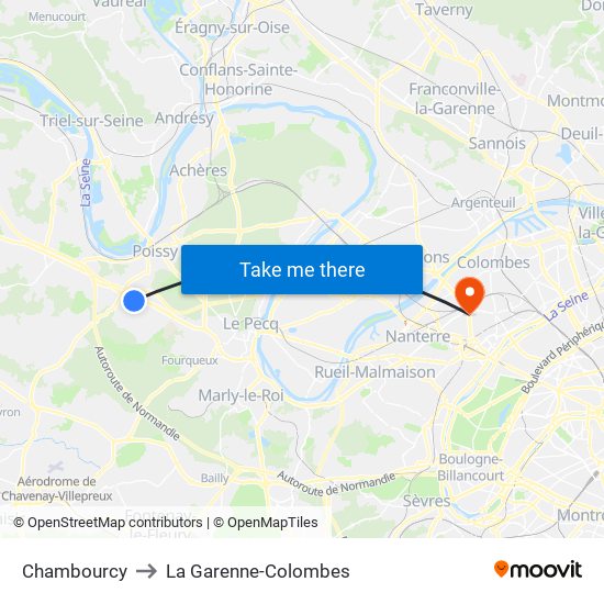 Chambourcy to La Garenne-Colombes map