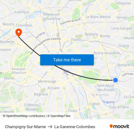 Champigny-Sur-Marne to La Garenne-Colombes map