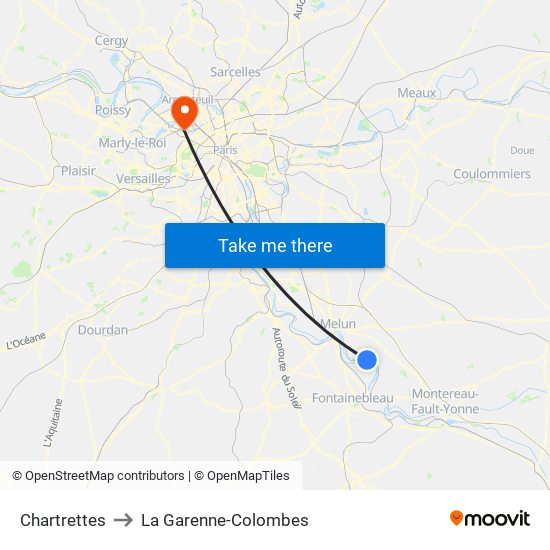 Chartrettes to La Garenne-Colombes map