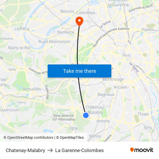 Chatenay-Malabry to La Garenne-Colombes map