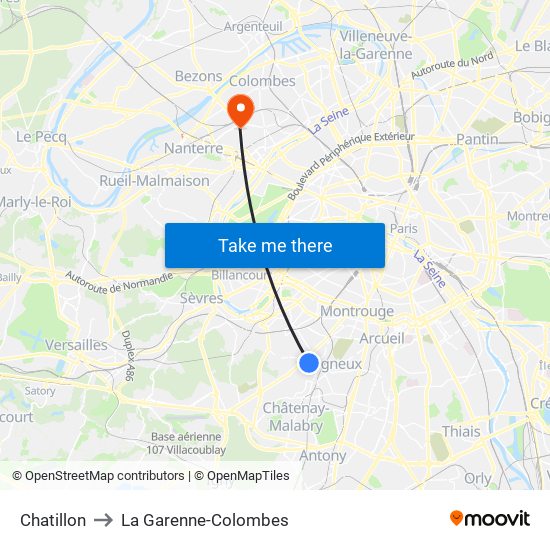Chatillon to La Garenne-Colombes map