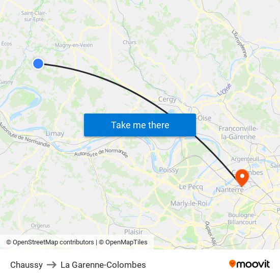Chaussy to La Garenne-Colombes map