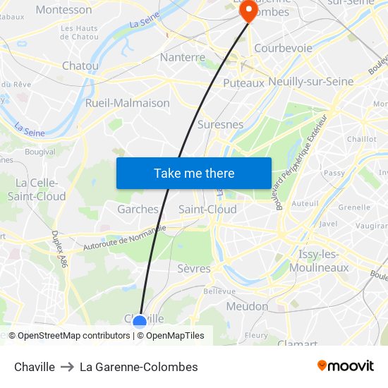 Chaville to La Garenne-Colombes map