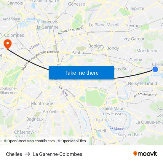 Chelles to La Garenne-Colombes map