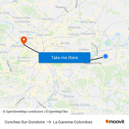 Conches-Sur-Gondoire to La Garenne-Colombes map