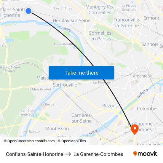 Conflans-Sainte-Honorine to La Garenne-Colombes map