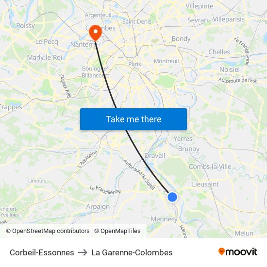 Corbeil-Essonnes to La Garenne-Colombes map
