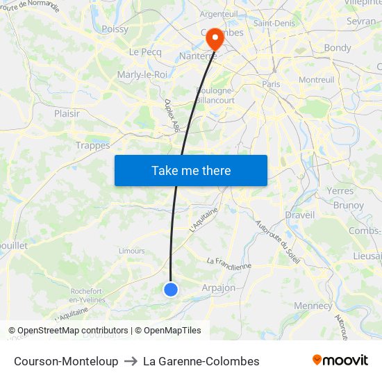 Courson-Monteloup to La Garenne-Colombes map