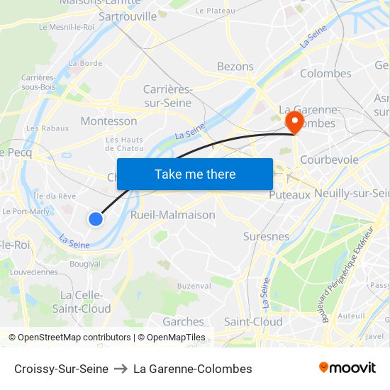 Croissy-Sur-Seine to La Garenne-Colombes map