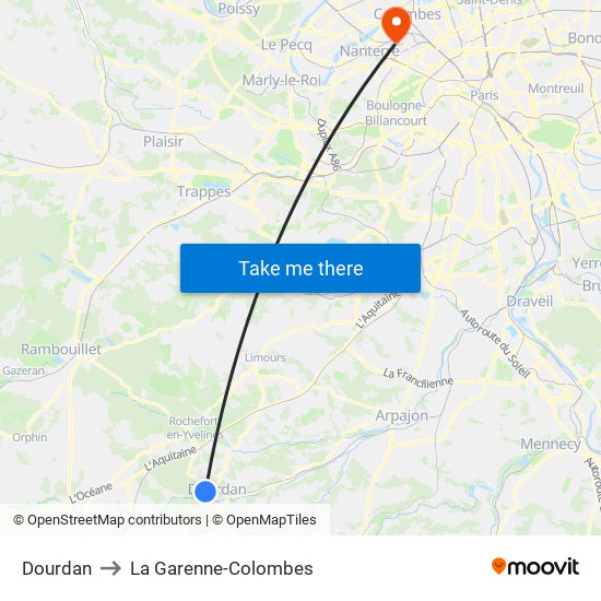 Dourdan to La Garenne-Colombes map