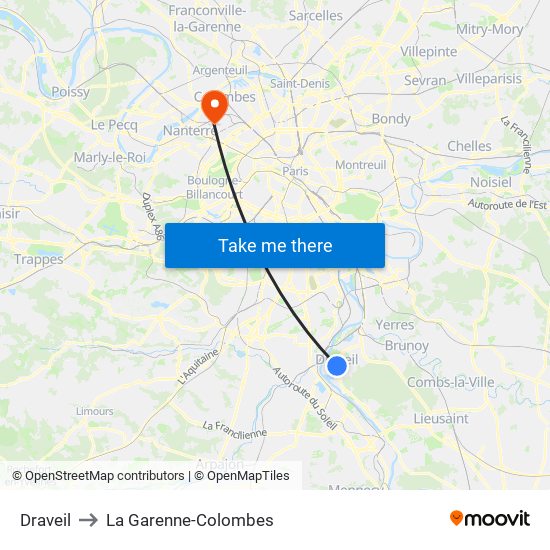 Draveil to La Garenne-Colombes map