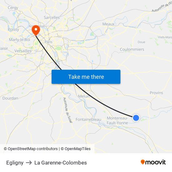 Egligny to La Garenne-Colombes map