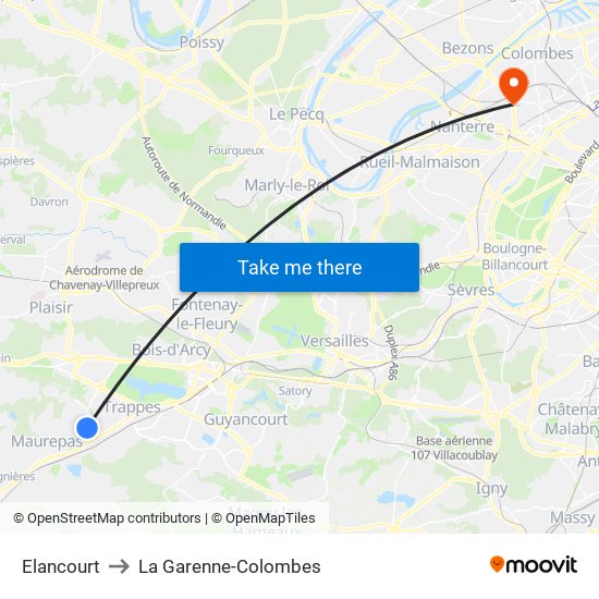 Elancourt to La Garenne-Colombes map