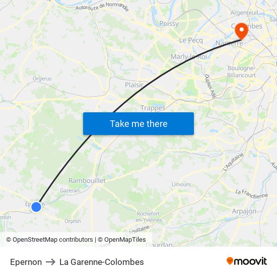 Epernon to La Garenne-Colombes map