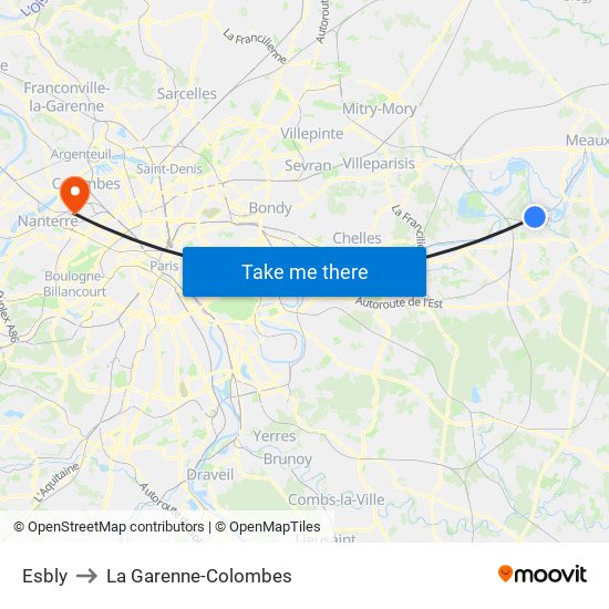 Esbly to La Garenne-Colombes map