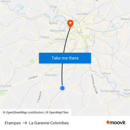 Etampes to La Garenne-Colombes map