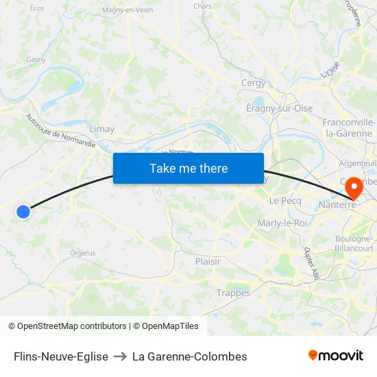 Flins-Neuve-Eglise to La Garenne-Colombes map