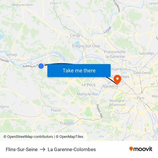 Flins-Sur-Seine to La Garenne-Colombes map