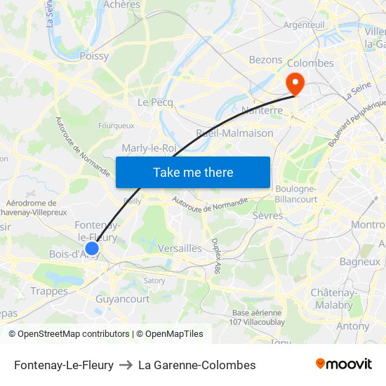 Fontenay-Le-Fleury to La Garenne-Colombes map