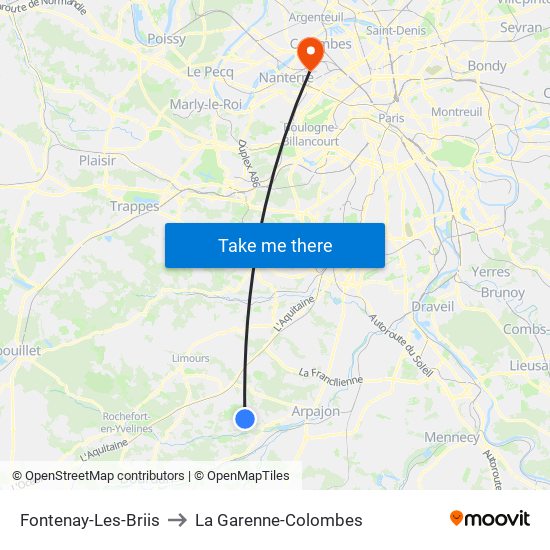 Fontenay-Les-Briis to La Garenne-Colombes map
