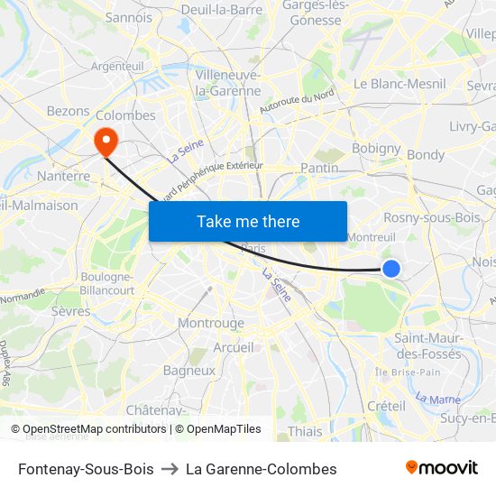 Fontenay-Sous-Bois to La Garenne-Colombes map