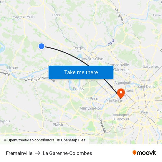 Fremainville to La Garenne-Colombes map