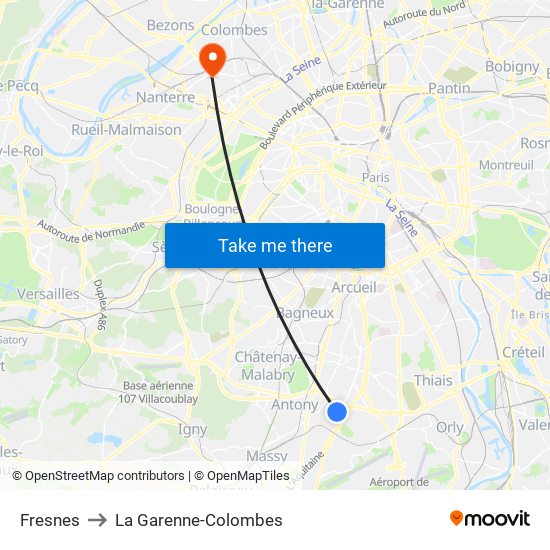 Fresnes to La Garenne-Colombes map