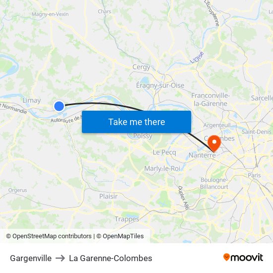 Gargenville to La Garenne-Colombes map