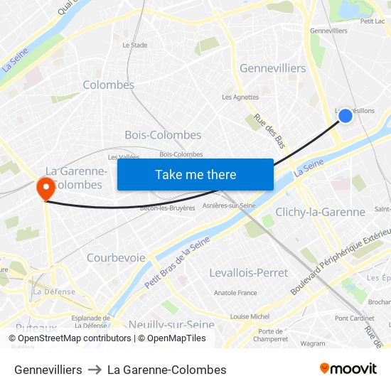 Gennevilliers to La Garenne-Colombes map