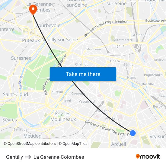 Gentilly to La Garenne-Colombes map