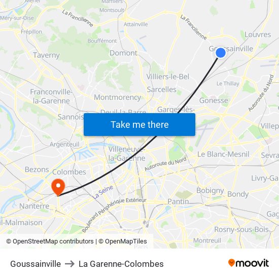 Goussainville to La Garenne-Colombes map