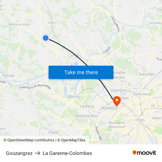 Gouzangrez to La Garenne-Colombes map