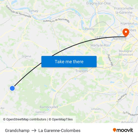 Grandchamp to La Garenne-Colombes map