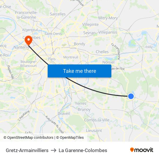 Gretz-Armainvilliers to La Garenne-Colombes map