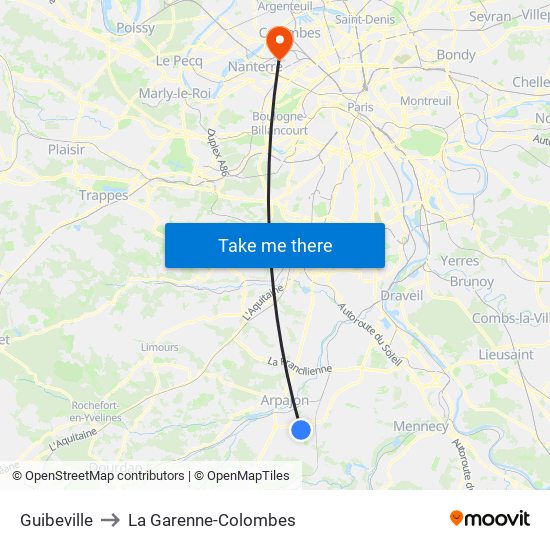 Guibeville to La Garenne-Colombes map
