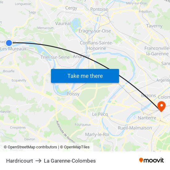 Hardricourt to La Garenne-Colombes map