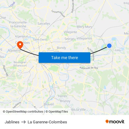 Jablines to La Garenne-Colombes map