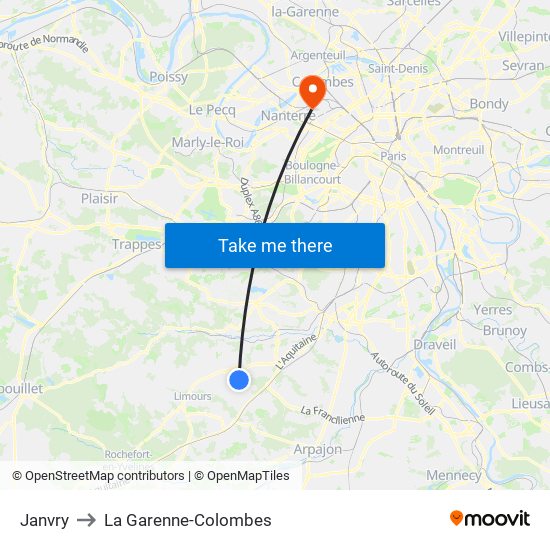 Janvry to La Garenne-Colombes map