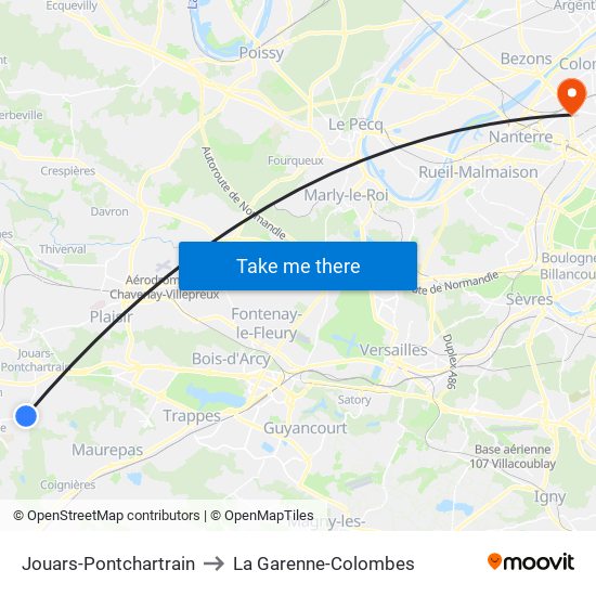 Jouars-Pontchartrain to La Garenne-Colombes map