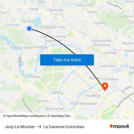 Jouy-Le-Moutier to La Garenne-Colombes map