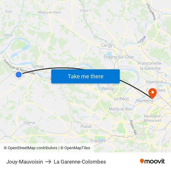 Jouy-Mauvoisin to La Garenne-Colombes map
