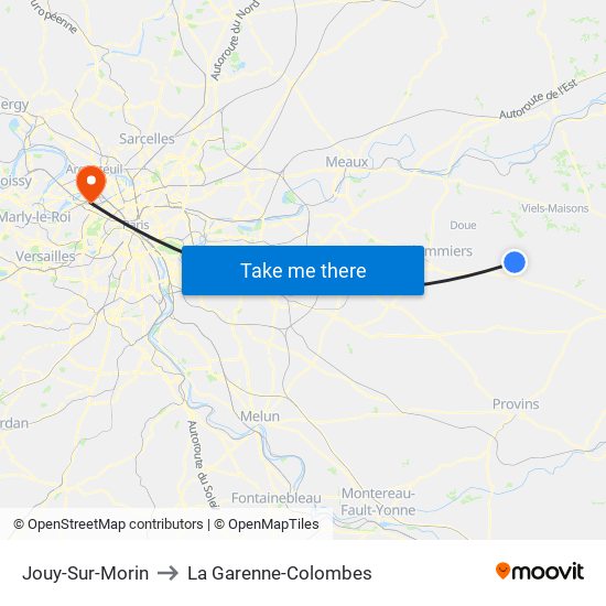 Jouy-Sur-Morin to La Garenne-Colombes map