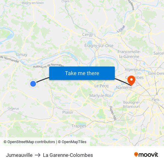 Jumeauville to La Garenne-Colombes map
