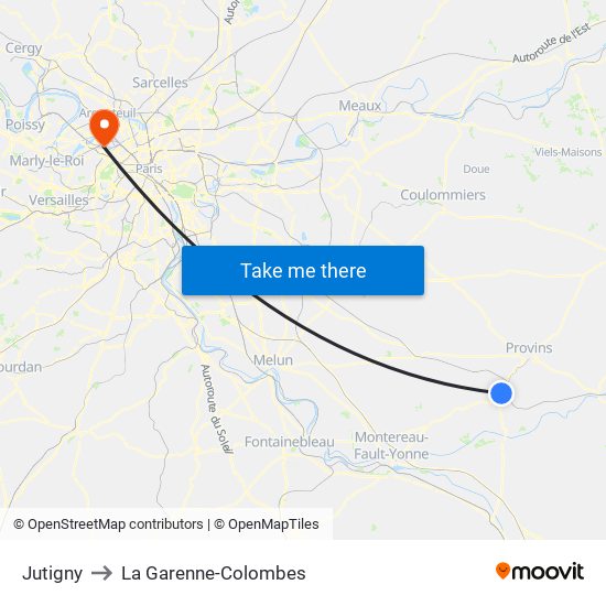 Jutigny to La Garenne-Colombes map