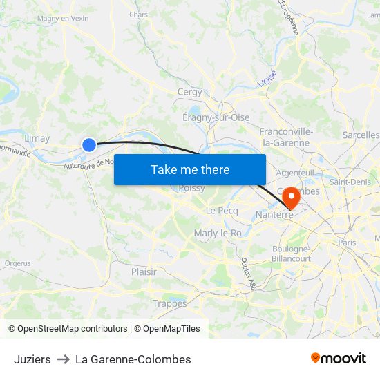 Juziers to La Garenne-Colombes map